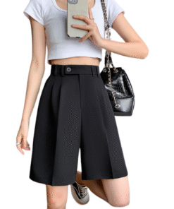 Women's wide-leg shorts, asymmetrical waistband