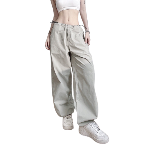 Super cool wide leg plain parachute fabric jogger pants
