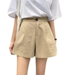 Women's Basic Khaki Wide Leg Shorts