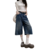 Women's wide-leg cropped jeans Jelly baggy short jeans